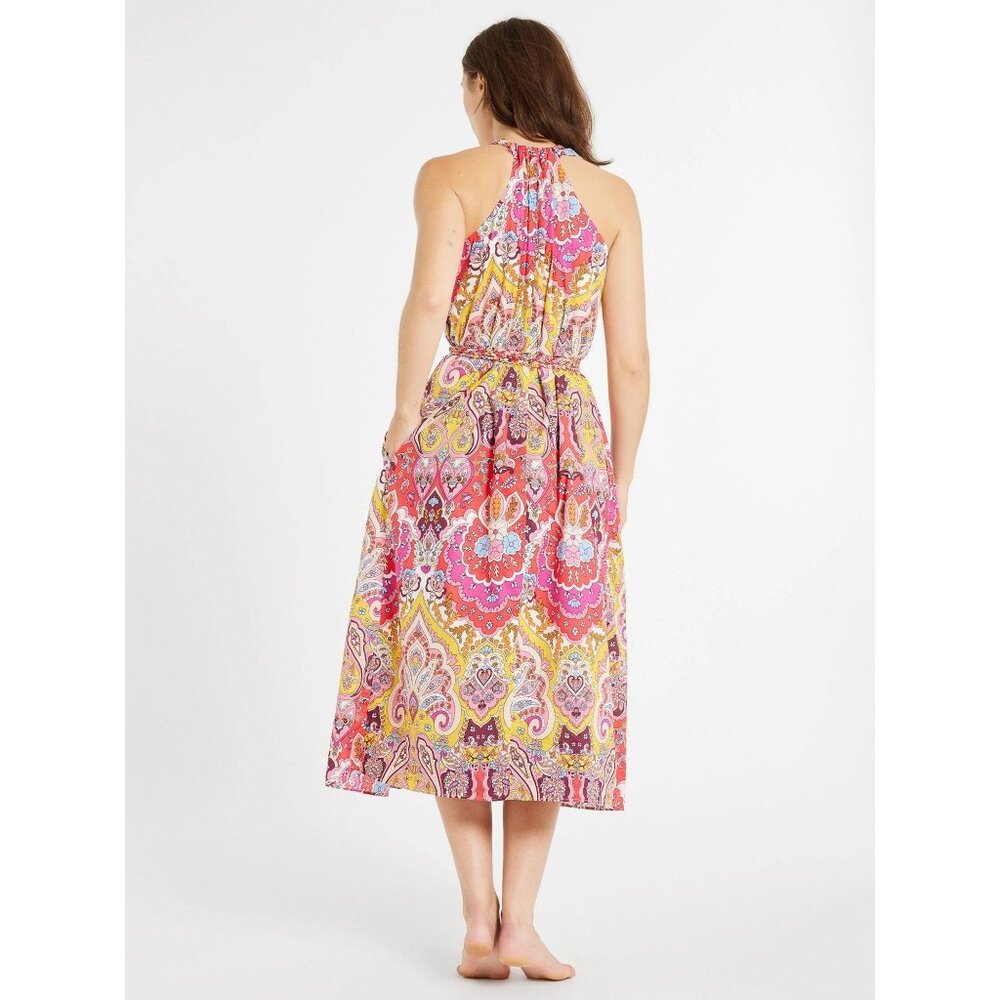 🆕 Mille Marilyn Paisley Halter Neck Full Skirt Midi Dress Cotton Large - Picture 3 of 12